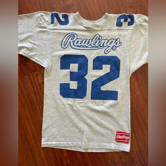 Vintage 70s 80s Rayon Blend Rawlings Football Baseball Cut Jersey Blue Gray Med - Picture 2 of 12